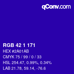 Color code: RGB 42 1 171 | qconv.com