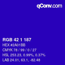 Color code: RGB 42 1 187 | qconv.com