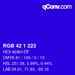 Color code: RGB 42 1 223 | qconv.com