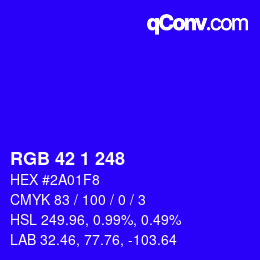 Color code: RGB 42 1 248 | qconv.com