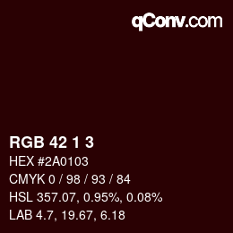 カラーコード: RGB 42 1 3 | qconv.com