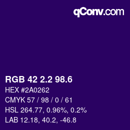 カラーコード: RGB 42 2.2 98.6 | qconv.com