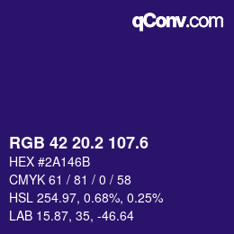 カラーコード: RGB 42 20.2 107.6 | qconv.com