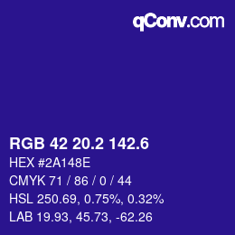 カラーコード: RGB 42 20.2 142.6 | qconv.com