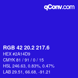 カラーコード: RGB 42 20.2 217.6 | qconv.com