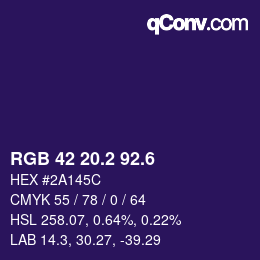 カラーコード: RGB 42 20.2 92.6 | qconv.com