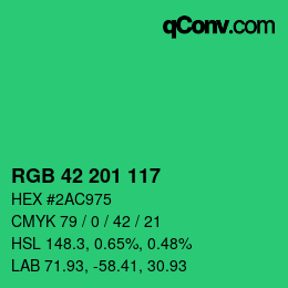 カラーコード: RGB 42 201 117 | qconv.com