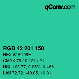 カラーコード: RGB 42 201 158 | qconv.com