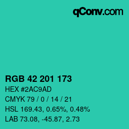Color code: RGB 42 201 173 | qconv.com