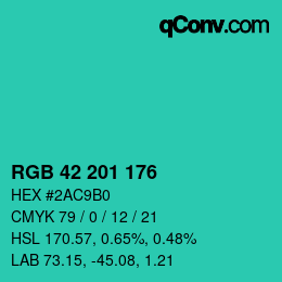 カラーコード: RGB 42 201 176 | qconv.com