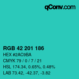 カラーコード: RGB 42 201 186 | qconv.com
