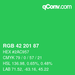 カラーコード: RGB 42 201 87 | qconv.com