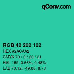 Color code: RGB 42 202 162 | qconv.com