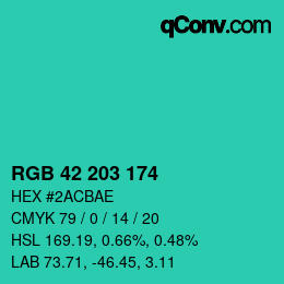 Color code: RGB 42 203 174 | qconv.com