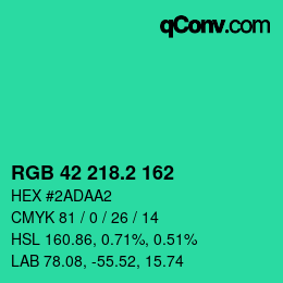カラーコード: RGB 42 218.2 162 | qconv.com
