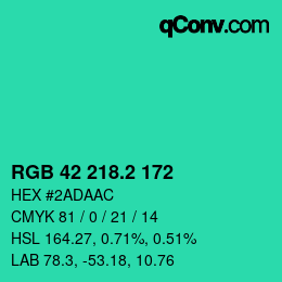 カラーコード: RGB 42 218.2 172 | qconv.com