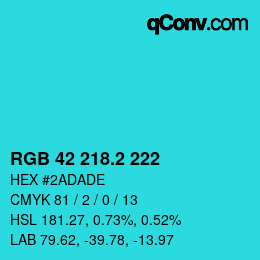 カラーコード: RGB 42 218.2 222 | qconv.com