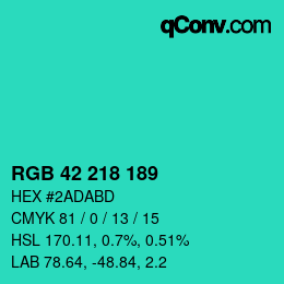 Color code: RGB 42 218 189 | qconv.com
