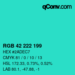 Color code: RGB 42 222 199 | qconv.com