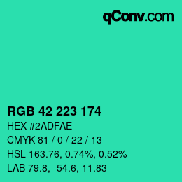 カラーコード: RGB 42 223 174 | qconv.com