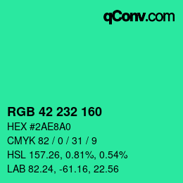 カラーコード: RGB 42 232 160 | qconv.com