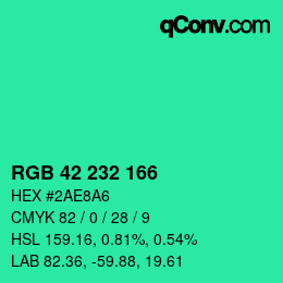 Color code: RGB 42 232 166 | qconv.com