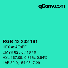 Color code: RGB 42 232 191 | qconv.com