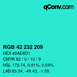 Color code: RGB 42 232 209 | qconv.com