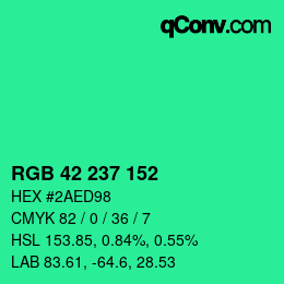 Color code: RGB 42 237 152 | qconv.com