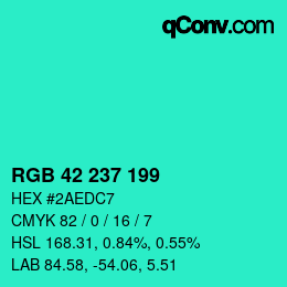 Color code: RGB 42 237 199 | qconv.com