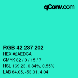 Color code: RGB 42 237 202 | qconv.com