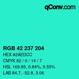 Color code: RGB 42 237 204 | qconv.com
