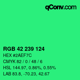 Color code: RGB 42 239 124 | qconv.com