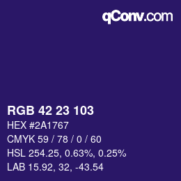 カラーコード: RGB 42 23 103 | qconv.com