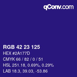 Color code: RGB 42 23 125 | qconv.com