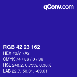 カラーコード: RGB 42 23 162 | qconv.com