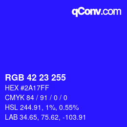 Color code: RGB 42 23 255 | qconv.com