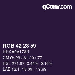 カラーコード: RGB 42 23 59 | qconv.com