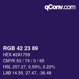 Color code: RGB 42 23 89 | qconv.com