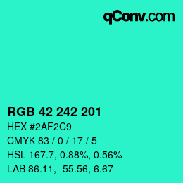 Color code: RGB 42 242 201 | qconv.com