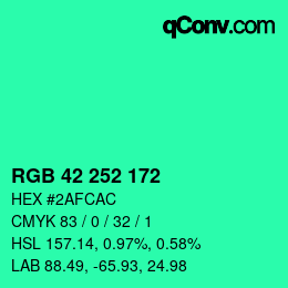 カラーコード: RGB 42 252 172 | qconv.com