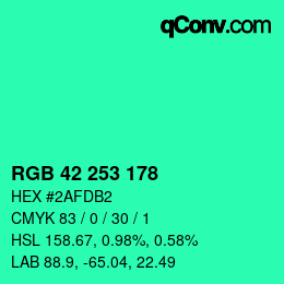 Color code: RGB 42 253 178 | qconv.com