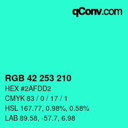 Color code: RGB 42 253 210 | qconv.com