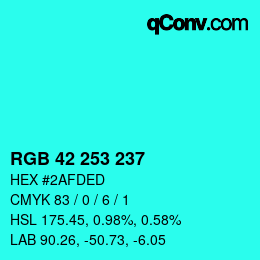 Color code: RGB 42 253 237 | qconv.com