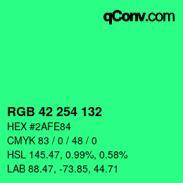 Color code: RGB 42 254 132 | qconv.com