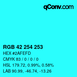 Color code: RGB 42 254 253 | qconv.com