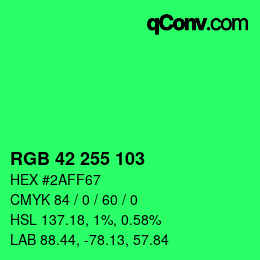 Color code: RGB 42 255 103 | qconv.com