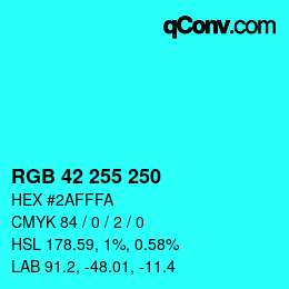 Color code: RGB 42 255 250 | qconv.com