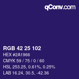 Color code: RGB 42 25 102 | qconv.com