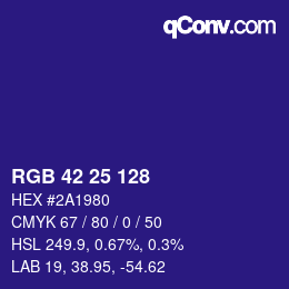 Color code: RGB 42 25 128 | qconv.com
